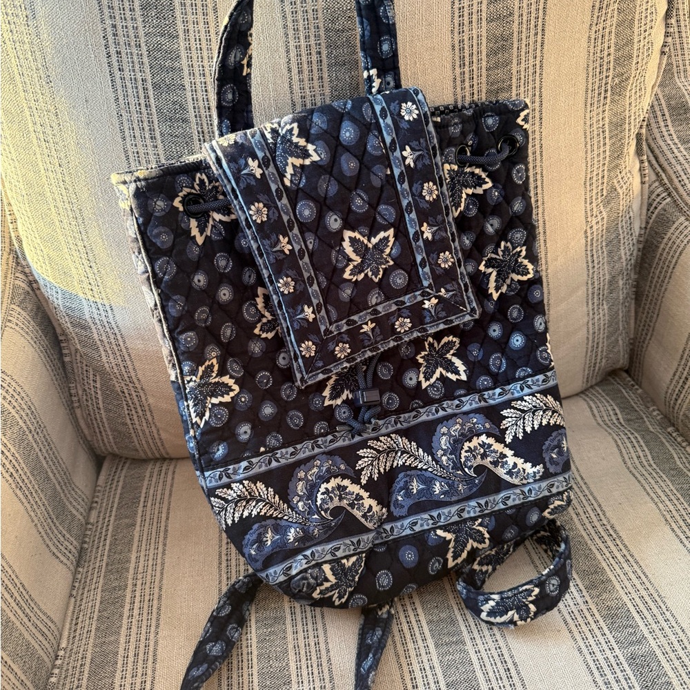 VINTAGE Vera Bradley 2000 “Blue Coin” Drawstring Backpack